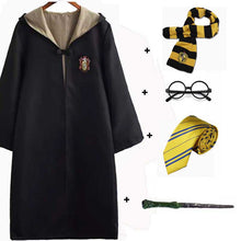 Load image into Gallery viewer, Halloween  Cosplay Costume Kids Adult Gryffindor Robe Ravenclaw Hufflepuff Slytherin Cloak Robe Tie Scarf Wand