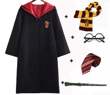 Load image into Gallery viewer, Halloween  Cosplay Costume Kids Adult Gryffindor Robe Ravenclaw Hufflepuff Slytherin Cloak Robe Tie Scarf Wand