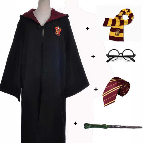 Halloween  Cosplay Costume Kids Adult Gryffindor Robe Ravenclaw Hufflepuff Slytherin Cloak Robe Tie Scarf Wand